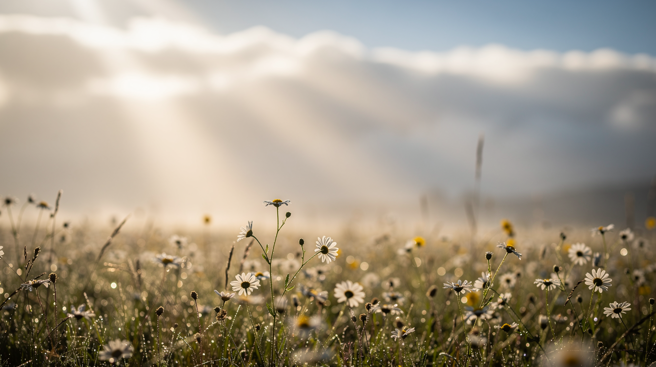 Luz suave sobre flores representando oração de cura e restauração